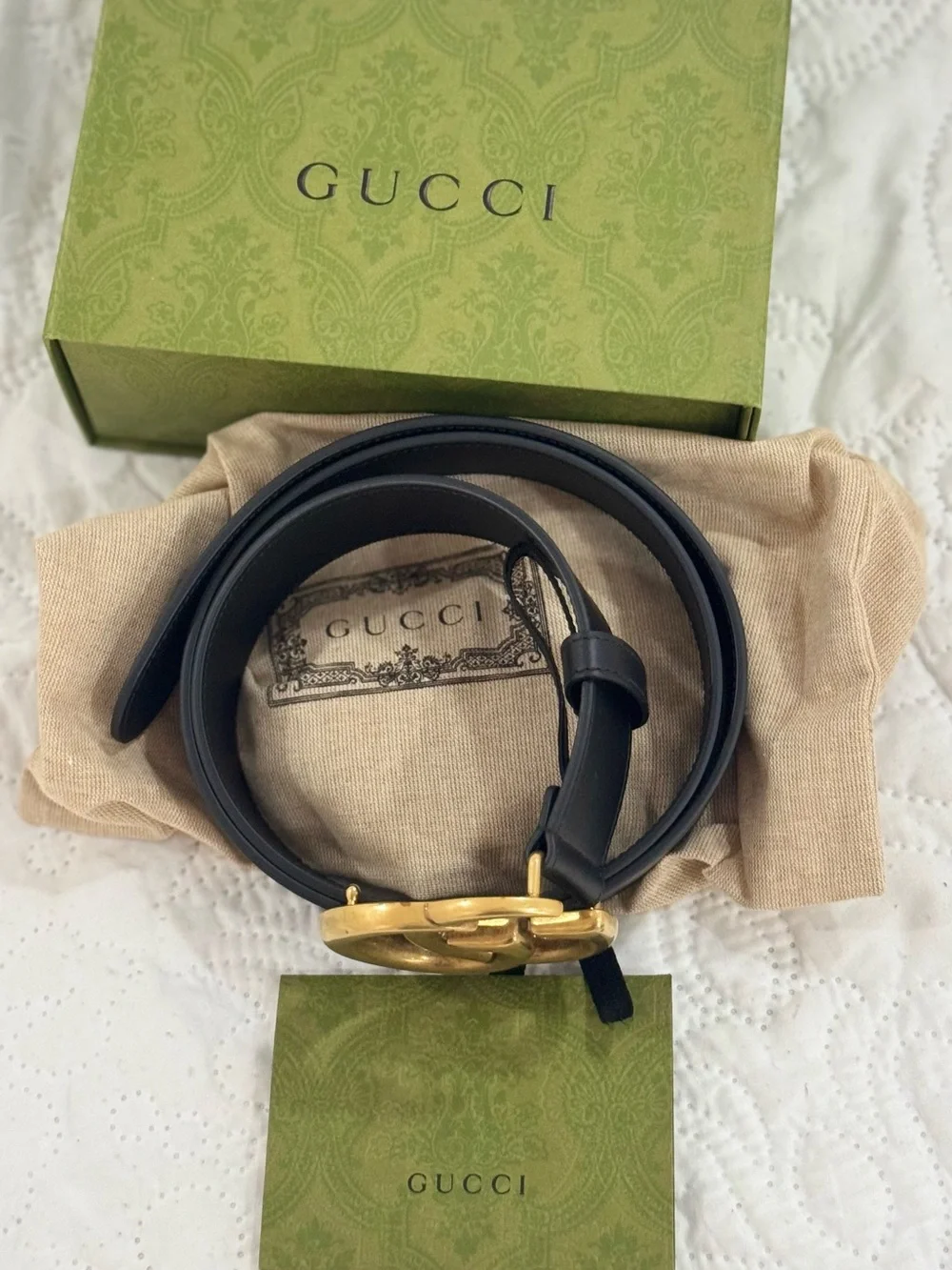 Gucci Black Leather Belt with Gold Double G Buckle